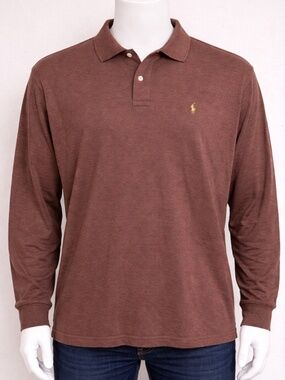 Polo Ralph Lauren Long Sleeve Polo Shirt Mens XL Brown Classic Pony Casual